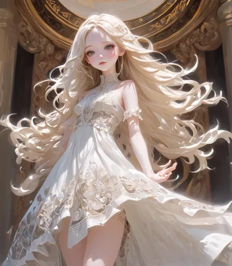 highres,best quality,
anime delicate detailed concept art, young girl with [waving long hair] white skin, with dress ornate intricate, (bjd-like beauty face), (Ulzzang Makeup), wide angle, craig mullins, yoji shinkawa, art germ, pete morbacher, david lynch, hyper detailed, high detail, artstation