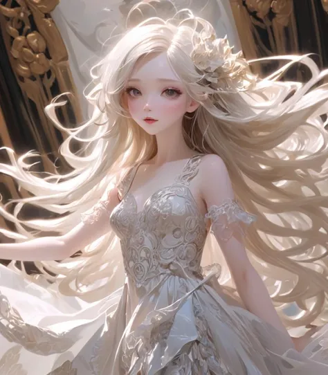 highres,best quality,
anime delicate detailed concept art, young girl with [waving long hair] white skin, with dress ornate intricate, (bjd-like beauty face), (Ulzzang Makeup), wide angle, craig mullins, yoji shinkawa, art germ, pete morbacher, david lynch, hyper detailed, high detail, artstation