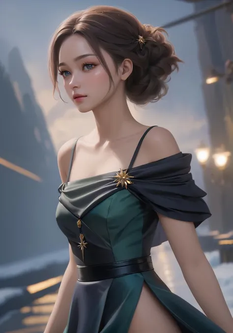 realistic,
DEEP DARK FANTASY
,wani wani panic,startrail,
ultra realistic detailed,aesthetic,best quality,(photorealistic:1.2),dynamic angle,elegant,realistic skin detail ,
strap_slip, bare_shoulders, off_shoulder,