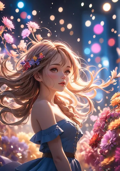 best quality, masterpiece, highres, original, 1girl, extremely detailed 8K wallpaper, an extremely delicate and beautiful, (summer_festival), fireworks, cinematic lighting, depth of field,,