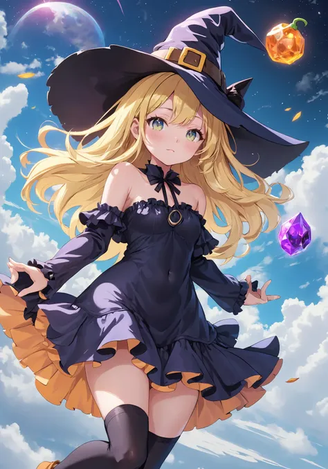 Best Quality, masutepiece, Ultra-detailed high resolution, 8K, kawaii, kirisame marisa, Spread your legs and show your , petite and short body, glowing yellow eyes, A girl child, Voluptuous thighs, Witch Hat, Troubled face, fullnude, chubby, small tits, Obscene poses, Yellow hair, Detailed cute