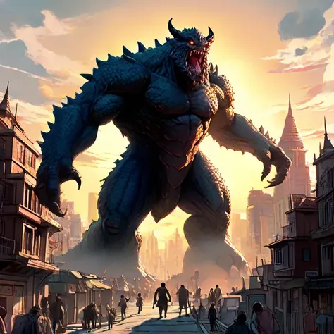 Giant creatures battling