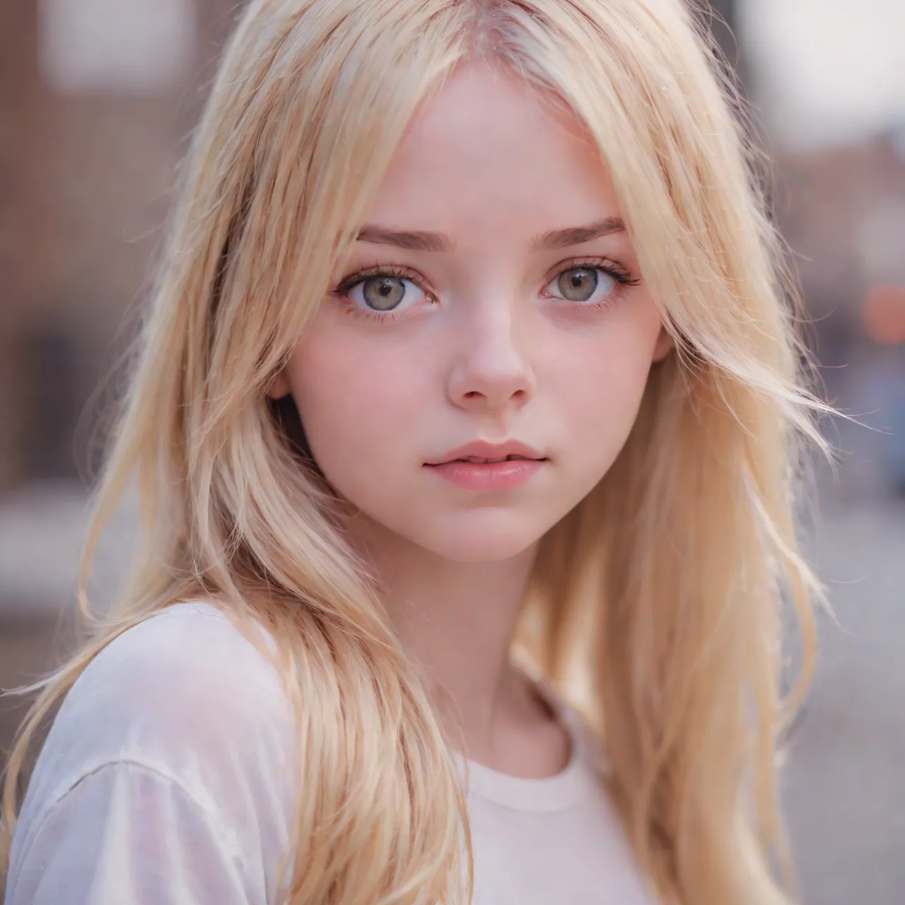 A close up of a young blonde girl with long hair - SeaArt AI
