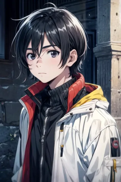 masterpiece, best quality, , 1boy, solo, male focus, looking at viewer, upper body, , anime coloring, , <lora:mio_chibana:0.72>, mio_chibana, black hair, black eyes, , , dungeon,