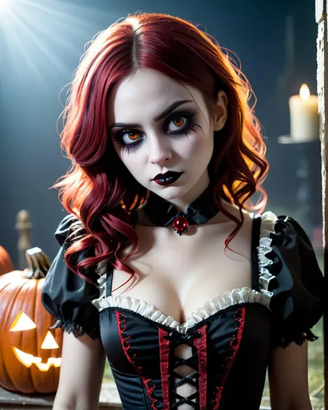 1Female, Gothic, Horror, Darkness, Moody, Depression, sadness, evil, blood, undead, midnight, macabre, eerie., (Professional Upper body Model photo shoot:1.2). Beautiful Girl. Wearing a cute Halloween costume. At a costume party. Large drunk crowd in costumes. Soft features. Photorealistic, Natural atmospheric lighting, intricate details, 35mm photograph, film, professional, 4k visuals, highly detailed, elegant, studio quality.