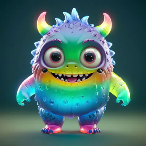 solo, Highly detailed 3d character sheet, transparent body, chubby little fluorescent Monster, in studio shot, dreamy Tiny eyes, cute face, ((Malicious crazy smile)), (Exposed fangs), octane render, Studio light, Unreal engine 5, 8k, UHD