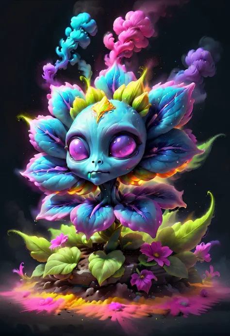 a glowing magical alien flower in the style of chalk dust, 8k, releasing neon glowing spores, mystical atmosphere , digital art, high quality, highly detailed,DarkFantasy