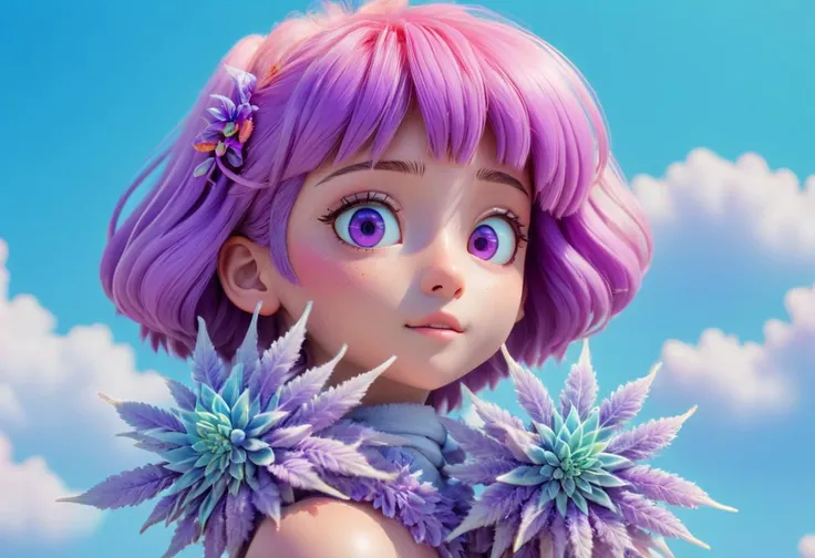 Showcase a cute, fluffy female Yeti with light blue fur and soft purple accents, radiating a calm joy as she stands against a starlit mountain backdrop. Two purple cannabis leaves float peacefully on either side, with the background colors softly transitioning from a twilight lavender to a gentle cyan, framed with soft clouds and twinkling sparkles. Ensure the design exudes a calm, dreamy ambiance that harmonizes the Yeti with her surroundings.
(Yeti presence:1.4), (cannabis leaves:1.2), (mountain details:1.1), (cyan-lavender gradient:0.9), (sparkles:1.0)
Dsk_OutrunXL, (High Resolution), (More Details), (8K), (High Resolution), SK_Ghibli, negativeXL_D
