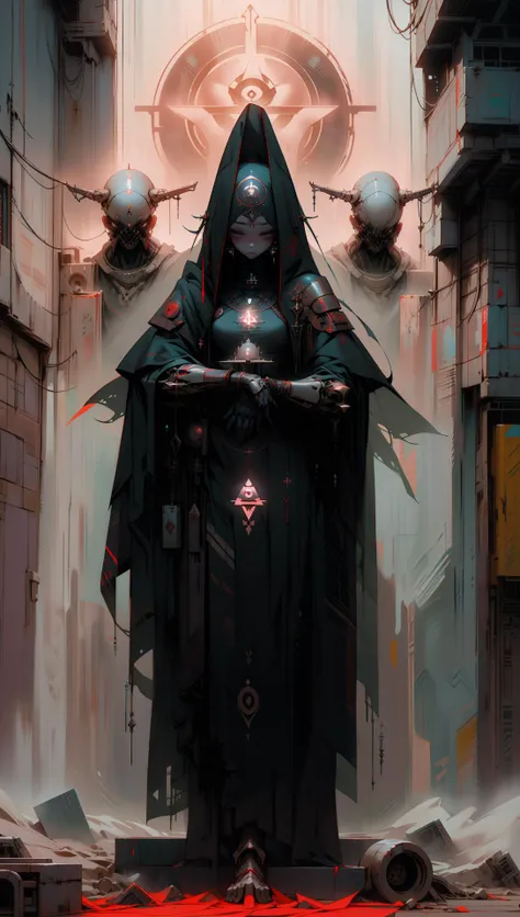 derpd female, cyberpunk scene, woman android cultist assassin preparing cult ritual, wearing unholy armour robes, occult symbolism on walls, dark fantasy scene,sinister atmosphere, in a time of dark gods,<lora:nijiarmor:0.8> <lyco:EnvyAssassin01:1.0> <lora:Occult_XL:0.9> <lora:derpd - DerpdeedooStyle:0.8>