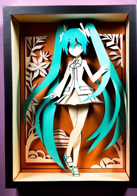 hatsune miku, papercraft-papercut shadow box,
<lora:PaperArt9In1_V1:1>