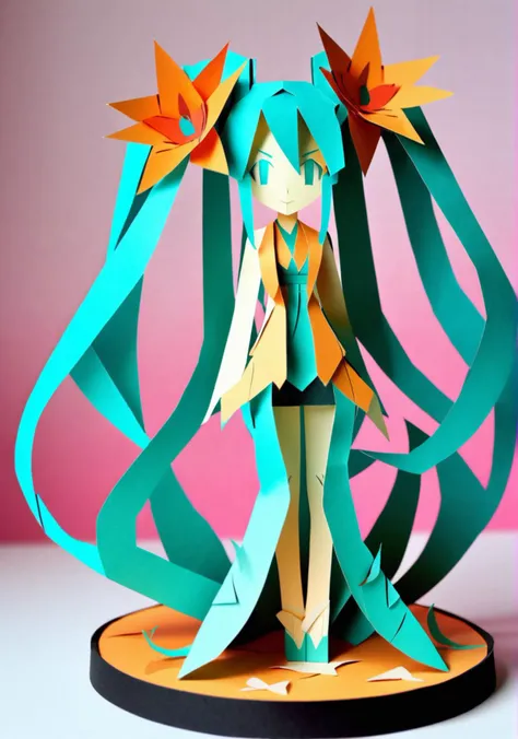 hatsune miku, papercraft-kirigami,
<lora:PaperArt9In1_V1:1>