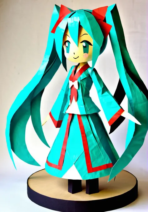 hatsune miku, papercraft-paper mache,
<lora:PaperArt9In1_V1:1>