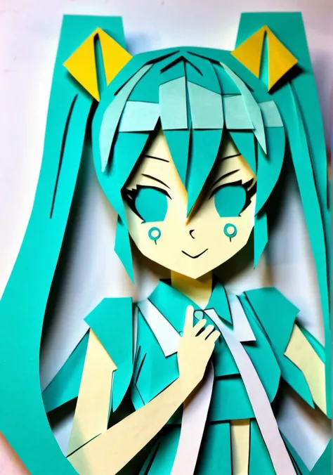 hatsune miku, papercraft-thick layered papercut,
<lora:PaperArt9In1_V1:1>