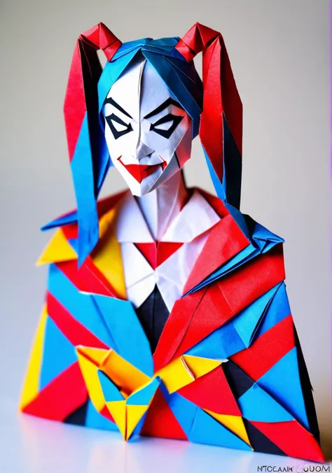 harley quinn, origami,
<lora:PaperArt9In1_V1:1>