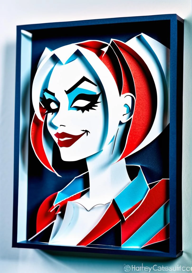 harley quinn, papercraft-thick layered papercut,
<lora:PaperArt9In1_V1:1>