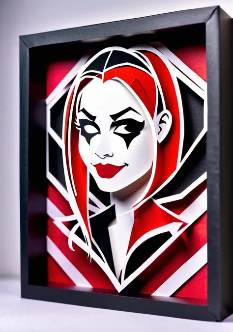 harley quinn, papercraft-papercut shadow box, 
<lora:PaperArt9In1_V1:1>