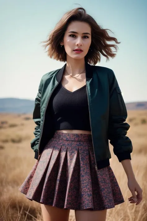 A stunning intricate full color portrait of a woman,wearing a skirt, open jacket, having fun, epic character composition,by ilya kuvshinov, alessio albi, nina masic,sharp focus, natural lighting, subsurface scattering, f2, 35mm, film grain, portait, closeup, very detailed skin texture <lora:Draghixa:0.6>