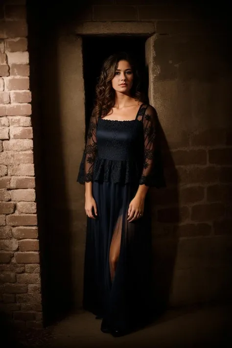 beautiful woman wearing in a dark basement, bad flash <lora:NightphotoV1-0:0.4>, intricate details, shy <lora:Draghixa:0.5>
