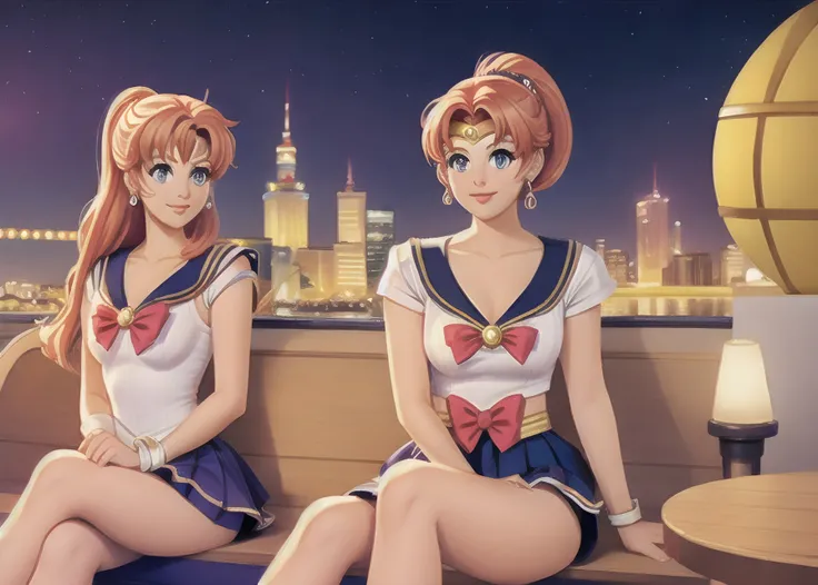 sailor moon sitting with sailor jupiter