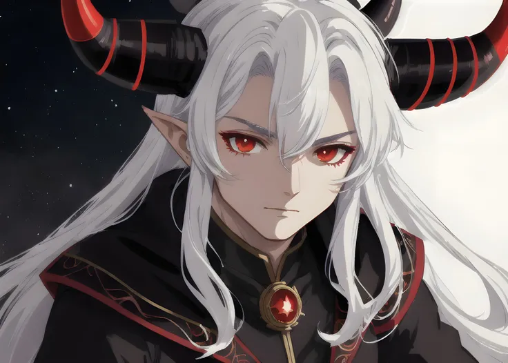 a close up of a demon on a dark background, single horn, a beautiful detailed orixa, red horns, demon, fit male demon with white horns, <lora:MoosMST2:1>
