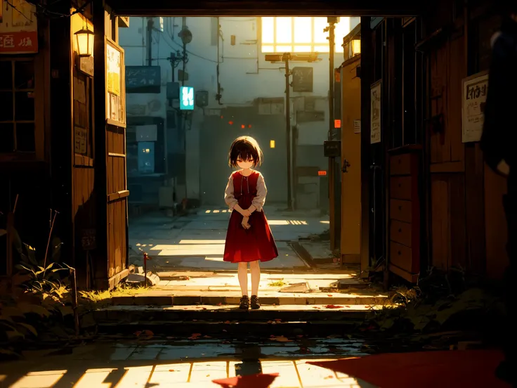 1girl,standing, abandoned, melancholic, upper body, solo, solo focus, depth of field, detailed, BREAK, lonely in an empty world, Solitary, light, shadow, detailed background, landscape