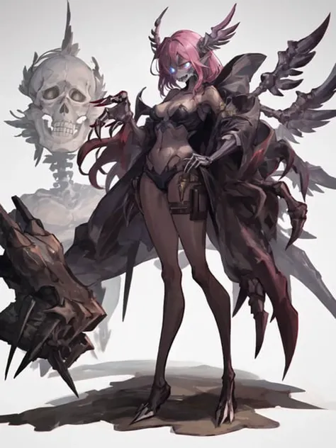 1girl,monster girl,
absurdres,(solo:1.8),(skeletons+harpy),
gradient background,science fiction,
wings,claws,glowing eyes,
<lora:K-SUWABE-Monsters:0.6>