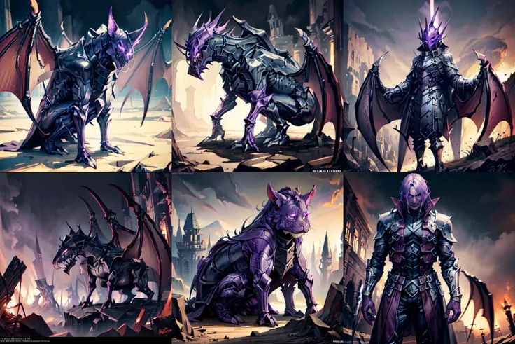 Dragon knight, dark, ominous light, purple light, hell, evil, fog, apocalypsis, cataclysm, inferno. <lora:kSUWABEMonsters_v1:0.7>, (8k, best quality, masterpiece:1.2), ultra-detailed, Masterpiece, realistic lighting,masterpiece, best quality, masterpiece,best quality,official art,extremely detailed CG unity 8k wallpaper,