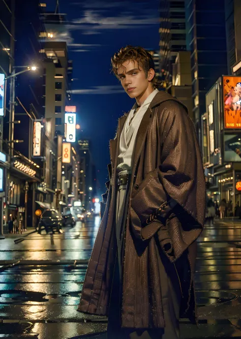 1man,a long hair man wear jedioutfit at night situations street in japan,low light,(cowboy shot),(detailed face:1.2), (detailed eyes:1.2), (dynamic posing), (professional lighting),(MASTERPIECE:1.2), (REALISTIC:1.3),(photo-realistic:1.3) ,(SHARP FOCUS:1.3), 8K, (POST PROCESSING:1.3), (ray tracing:1.3) <lora:inter_haydenChristensen:0.9>,<lora:cloth_starWarsJediOutfit_v10:0.9>