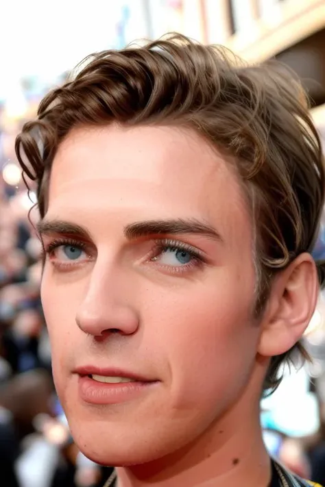raw photo of a man, short hair, at the crowded oscars, (people in the background), ((extreme close up)), 8k uhd, fujifilm xt3