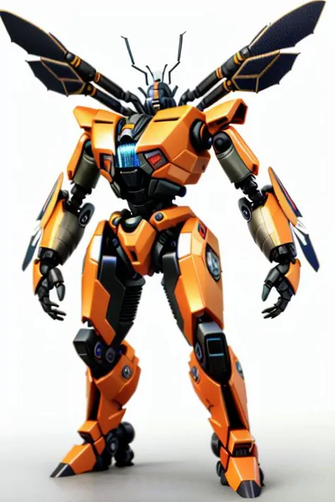 ((full body shot)) a giant ((robotic anamorphic ((wasp)) transformed into a)) Transformer, art by (WAS-Transformers:1.1), good hand, best hand, 4k, high-res, masterpiece, best quality, sharp focus