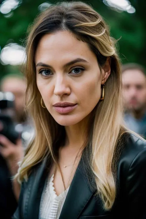 Realistic photo of a beautiful 4ng3l1n4j-v2 woman, 1girl, solo, long hair, looking at viewer, (((blonde hair))), jewelry, earrings, parted lips, lips, border, portrait, realistic, black border, soft lighting, professional Photography, Photorealistic, detailed, RAW, analog, sharp focus, 8k, HD, DSLR, high quality, Fujifilm XT3, film grain, award winning, masterpiece<lora:4ng3l1n4j-v2:1.0>