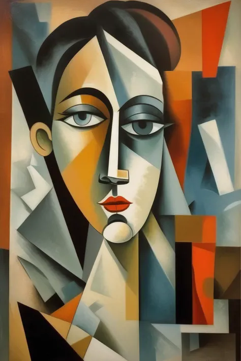 <lora:Jean Metzinger Style:1>Jean Metzinger Style - Compose a cubist portrait where the subject's features are fragmented and abstracted. Play with perspective and form to depict different viewpoints of the subject's face simultaneously. The painting should bring a new, analytical depth to the understanding of the subject's character, breaking from the conventional portrayal.