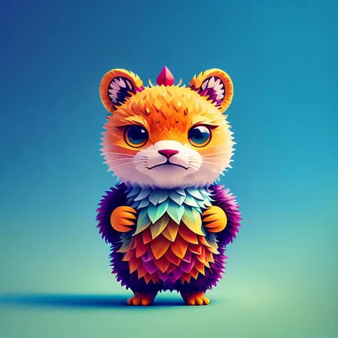 close up full body portrait of cutecreature style Tiny cute isometric alebrije emoji, soft smooth lighting, with bold flat colors, 3d icon clay render, 100mm lens, 3d blender render,natural environment scenery, Mexican inspired background, trending on polycount, modular constructivism, physically based rendering, geometric, centered, dynamic pose. The alebrije should be inspired by Mexican folk art and should be a combination of several different animals, such as a lion, eagle, or serpent., solo