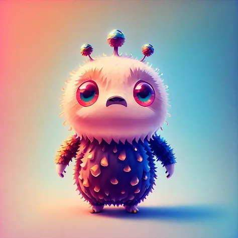 close up full body portrait of cutecreature style cute funny monster with ten eyes and eight arms, colorful fur and red boots, rides a unicycle and juggles skulls, solo