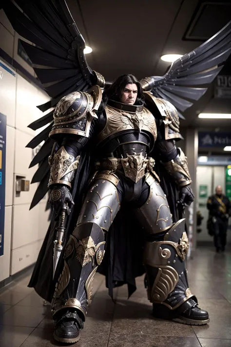 Photo of big Corax in the subway station with long hair wearing intricate ornamented metallic armor and wings, with a full armored jetpack.
(man:1.1), heavy armor, (big pipe:1.1), (blurry:1.1), epic, (wings:1.1), nicholas
<lora:Corax MK1 by CARAXES:0.5>