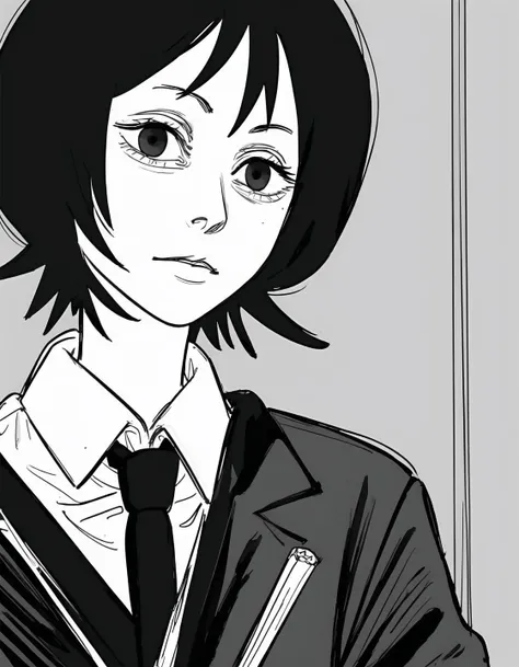 best quality, afterglow, 4k, ((masterpiece)), extremely detailed, 8k, trending on ArtStation, Intricate, High Detail, Sharp focus, fujichai <lora:fujichai:1.1>, (monochrome, greyscale), (manga panel, sketch, sketchy), 1girl,, <lora:Rukia:0.8>, kuchiki rukia, grey eyes, kimono, black hair
