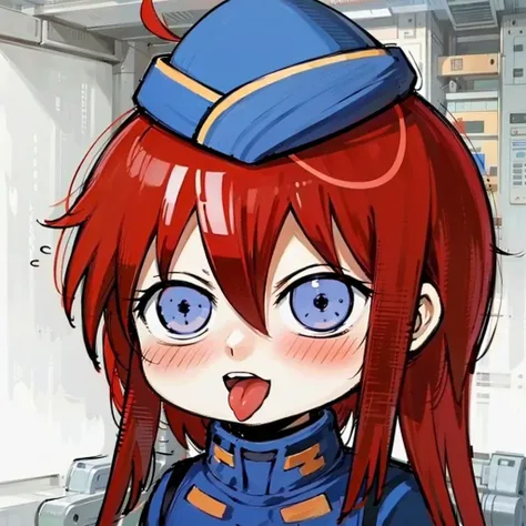 <lora:yuzhong_LoHa_LeaderThree_v1:0.8>,
huangyuzhongSB,
chibi, meme, parody,
ahegao, rolling eyes, looking up, (tongue out:1.3), blush, 
red hair, blue eyes, open mouth, long hair, blue headwear, military hat, military uniform,