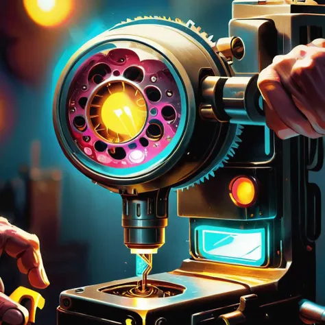 ((best quality)), ((masterpiece)), ((realistic,digital art)), (hyper detailed),tumorpunkai Hand-cranked Drill, Tribal Designs,Ornate Borders,Lockout Tags,Wiring Looms,Oscillators, Mottled, Coarse, , octane rendering, raytracing, volumetric lighting, Backlit,Rim Lighting, 8K, HDR <lora:TumorPunkAI:1>