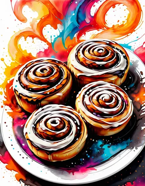 Fresh and warm homemade cinnamon rolls <lora:SDXLPaintSplash:1> Colorsplash high quality, beautiful,