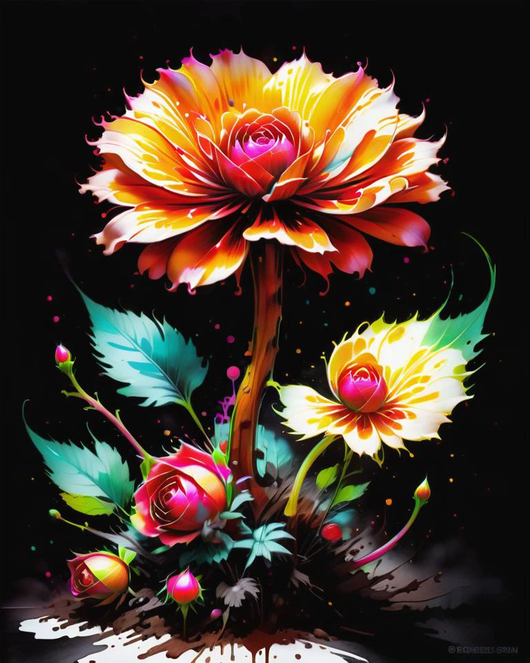 ((best quality)), ((masterpiece)), ((realistic,digital art)), (hyper detailed), Colorsplash Gigantic Chocolate Spore Print Creeping Clustered plant, Satin Texture Wavy Woody Stem, Fibrous, Acicular Cleft leaf, Diagonal Venation, Scattered, Pinnatifid Leaf Margin, Rose Madder Catkin Standard flower, Cordate, SageGreen Aggregate Fruit fruit, Velvety, , octane rendering, raytracing, volumetric lighting, Backlit,Rim Lighting, 8K, HDR, <lora:SDXLPaintSplash:1>
