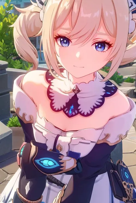 genshinbarbara, <lora:genshin barbara ingame-lora-nochekaiser:1>,
barbara, long hair, bangs, blue eyes, blonde hair, hair between eyes, twintails, sidelocks, drill hair, light brown hair, twin drills, smile,
BREAK long sleeves, hat, dress, bow, detached sleeves, white dress, detached collar, vision \(genshin impact\),
BREAK outdoors,
BREAK looking at viewer, (cowboy shot:1.5),
BREAK <lyco:GoodHands-beta2:1>, (masterpiece:1.2), best quality, high resolution, unity 8k wallpaper, (illustration:0.8), (beautiful detailed eyes:1.6), extremely detailed face, perfect lighting, extremely detailed CG, (perfect hands, perfect anatomy),