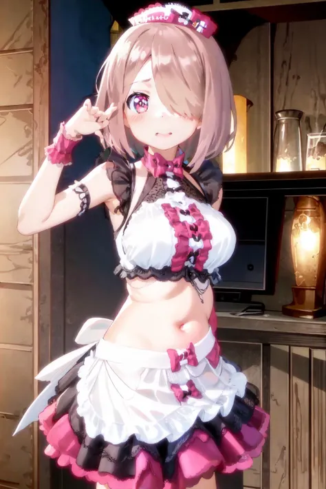 (ultimate ultra wonderful detailed), 1girl,
summer_maid, hoshino_miyako, hair over one eye, short hair, (large breasts:1.3)
<lora:SummerMaid-10:0.7> <lora:hoshino_miyako:1>