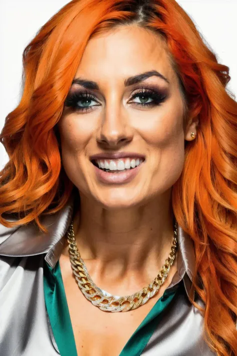 photo of bky with (amber orange hair) (green eyes), wearing gold chain necklace and silver velvet shirtg,<lyco:BeckyL-RealVision-V1.0:1.0>