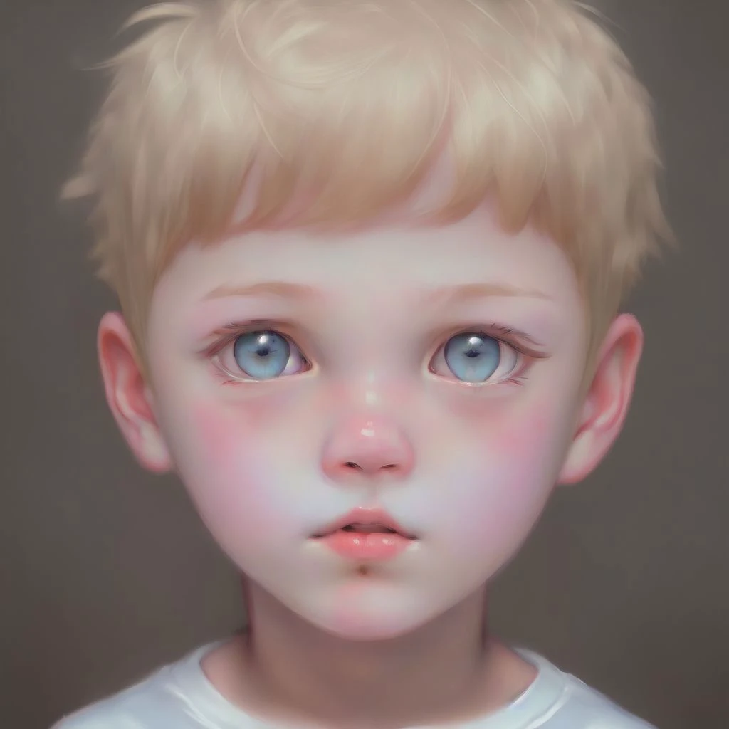 A boy with an attractive and elegant face, with short bright white hair, Pale skin like porcelain and abysmal black eyes
