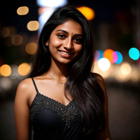 desiespressolyco <lyco:DesiCoffeeLyco:1>, a professional portrait photo of a 20 year old girl with light brown eyes, ((night time)), ((Face only, head shot)), indian salwar with intricate details,((black hair)), stunning clarity, hair running across face, big smile, looking away from camera, ((blurry background bokeh)), <lora:more_details:0.3>