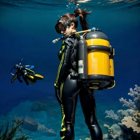 {1girl}, {solo}, dynamic angle, {dynamic hair}, masterpiece, beautiful detailed hands, {{cinematic light}}, ultra detailed, high quality, {{disheveled black hair}}, asian girl, {{a full-body wetsuit}}, a skinny figure, random pose, matte black fullbody wetsuit, <lora:scubagear2023:1.0>, scubagear2023, diving mask, scuba tank, goggles, best quality, High dynamic range, vivid, clear shadows and highlights, intense, enhanced contrast, from behind