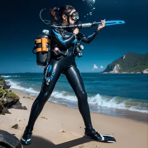 {1girl}, {solo}, dynamic angle, {dynamic hair}, masterpiece, beautiful detailed hands, {{cinematic light}}, ultra detailed, high quality, {{disheveled black hair}}, asian girl, {{a full-body wetsuit}}, a skinny figure, random pose, matte black fullbody wetsuit, <lora:scubagear2023:1.0>, scubagear2023, diving mask, scuba tank, goggles, best quality, High dynamic range, vivid, clear shadows and highlights, intense, enhanced contrast