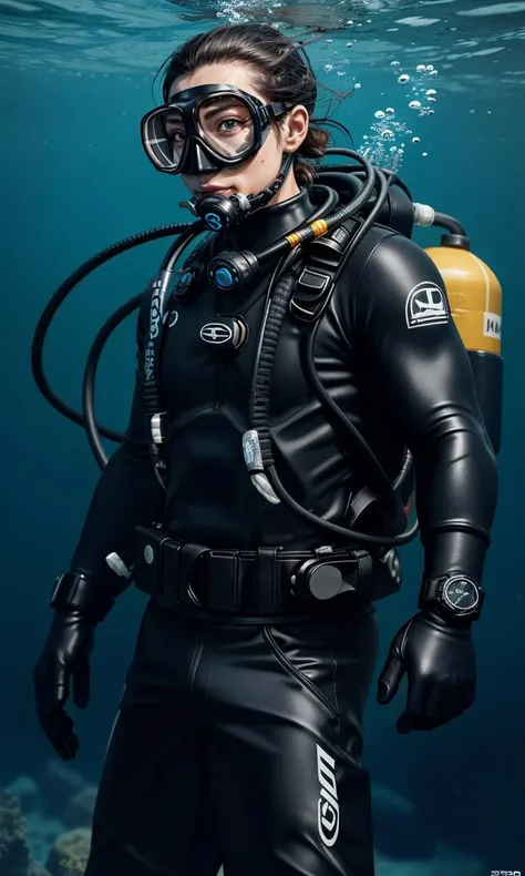 scubagear2023, diving mask, scuba tank, action pose, 8k, uhd, trending on arstation, award winning art, best quality, masterpiece, photorealistic, raw image, detailed skin, skin pores, 5 fingers, anime style,