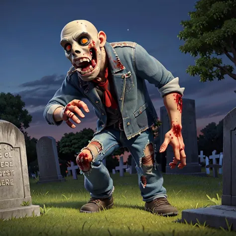 a zombie in a cemetery at night