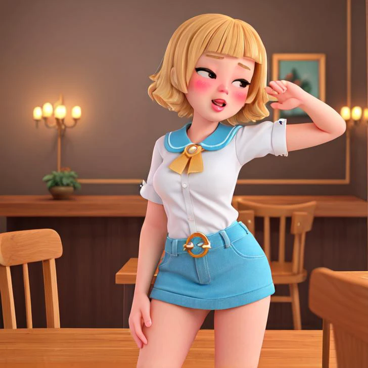 bitch, sexy attire, meme attire,  (blue sailor collar, :0.9), funny, blush high quality, absurdres, decorations, fancy, styled, furniture, natural, head away, looking to the side,